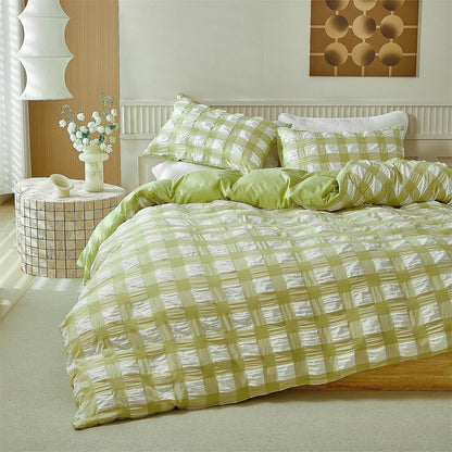 Seersucker Bettwäsche Set 135x200 Grün Weiß Kariert