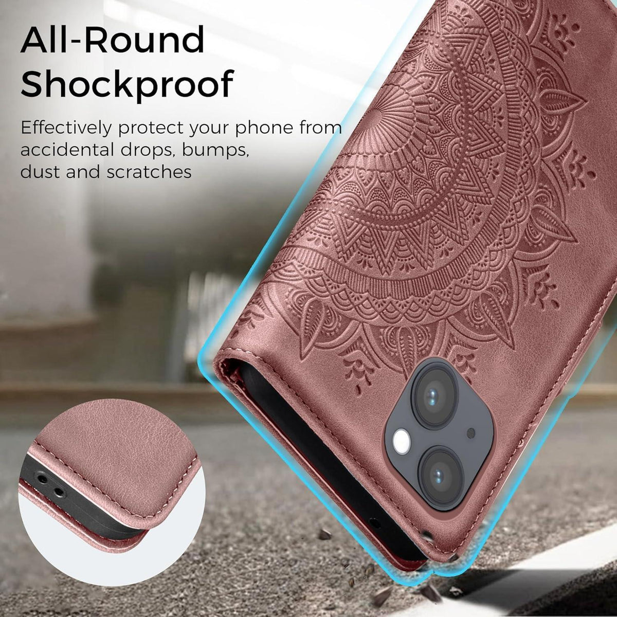iPhone 14 Klapphülle mit Kartenfach, Ständer, Rosa
