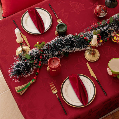 Weihnachtliche Jacquard-Servietten rot-blumig, 4er Set, 50x50cm