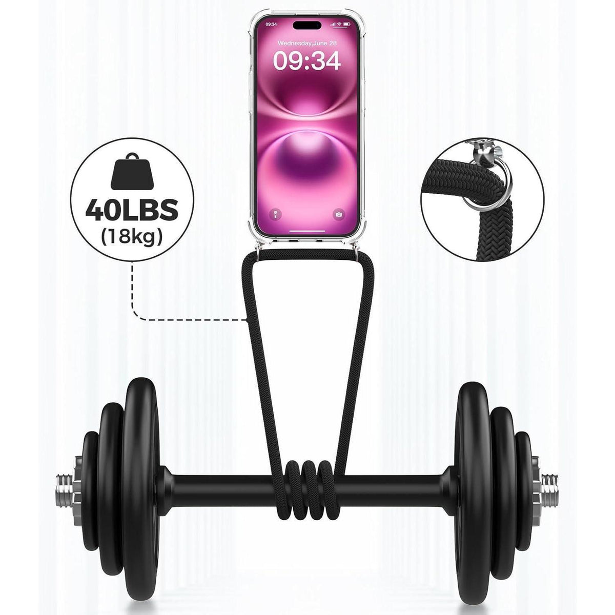 iPhone 16 Umhängehülle mit Band – Transparent & Verstellbar
