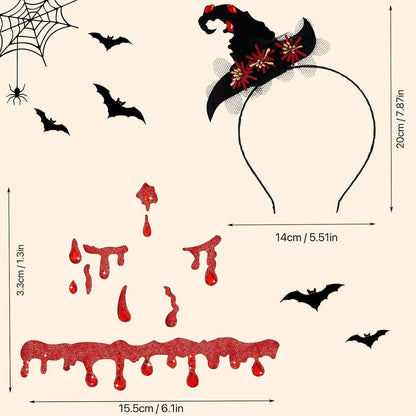Vampir Schmuckset mit Glitzersteinen & Hexenhut für Halloween