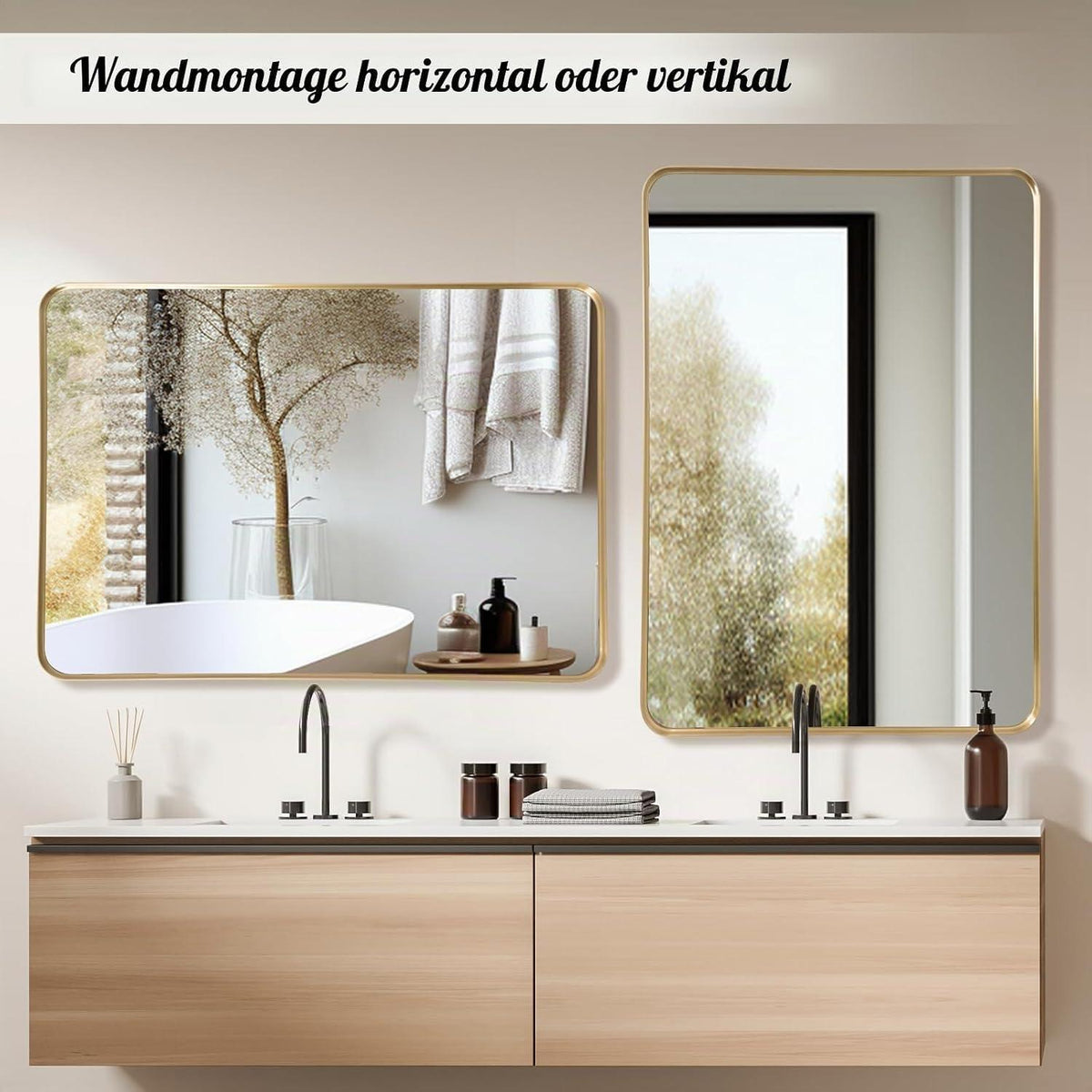 Goldener Wandspiegel 60x90 cm – Moderner Badezimmer Spiegel