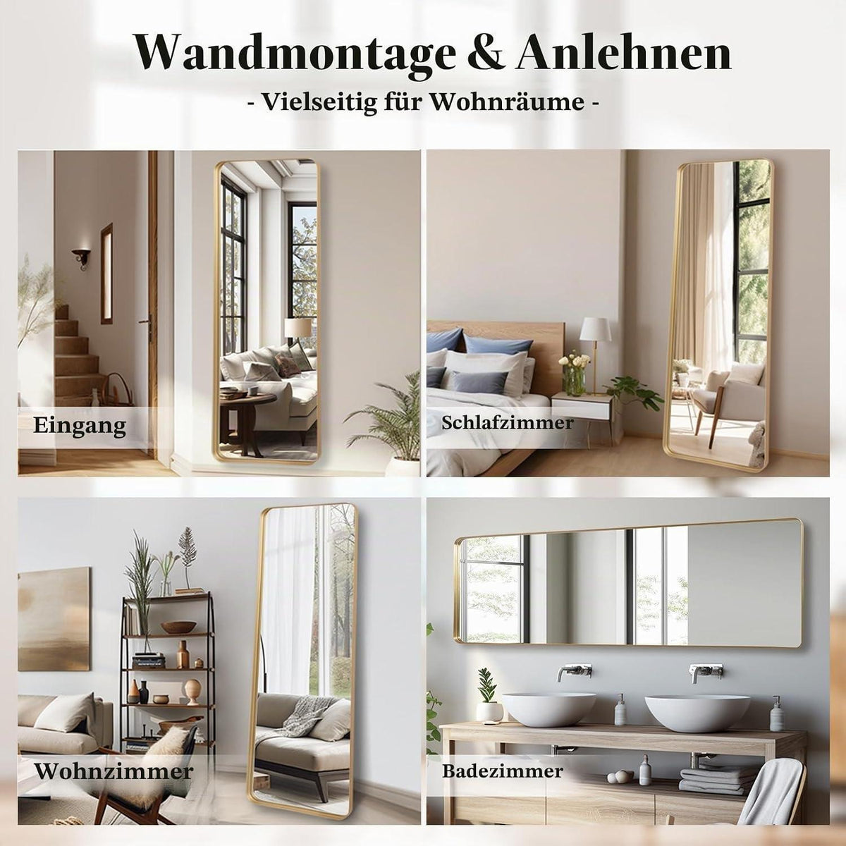 Ganzkörperspiegel Gold 161x52cm – Wand- & Bodenspiegel Modern