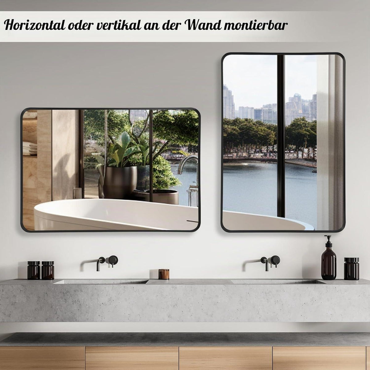 Moderner Wandspiegel 50x75 cm – Schwarzer Badezimmer Spiegel