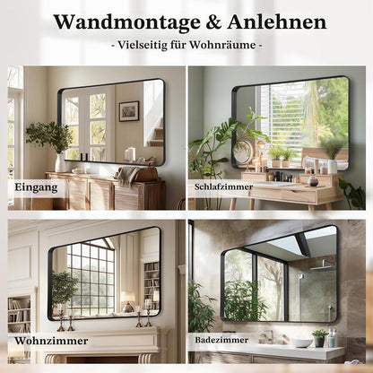 Wandspiegel Schwarz 75x100cm - Moderner Badezimmer Spiegel mit Zubehör