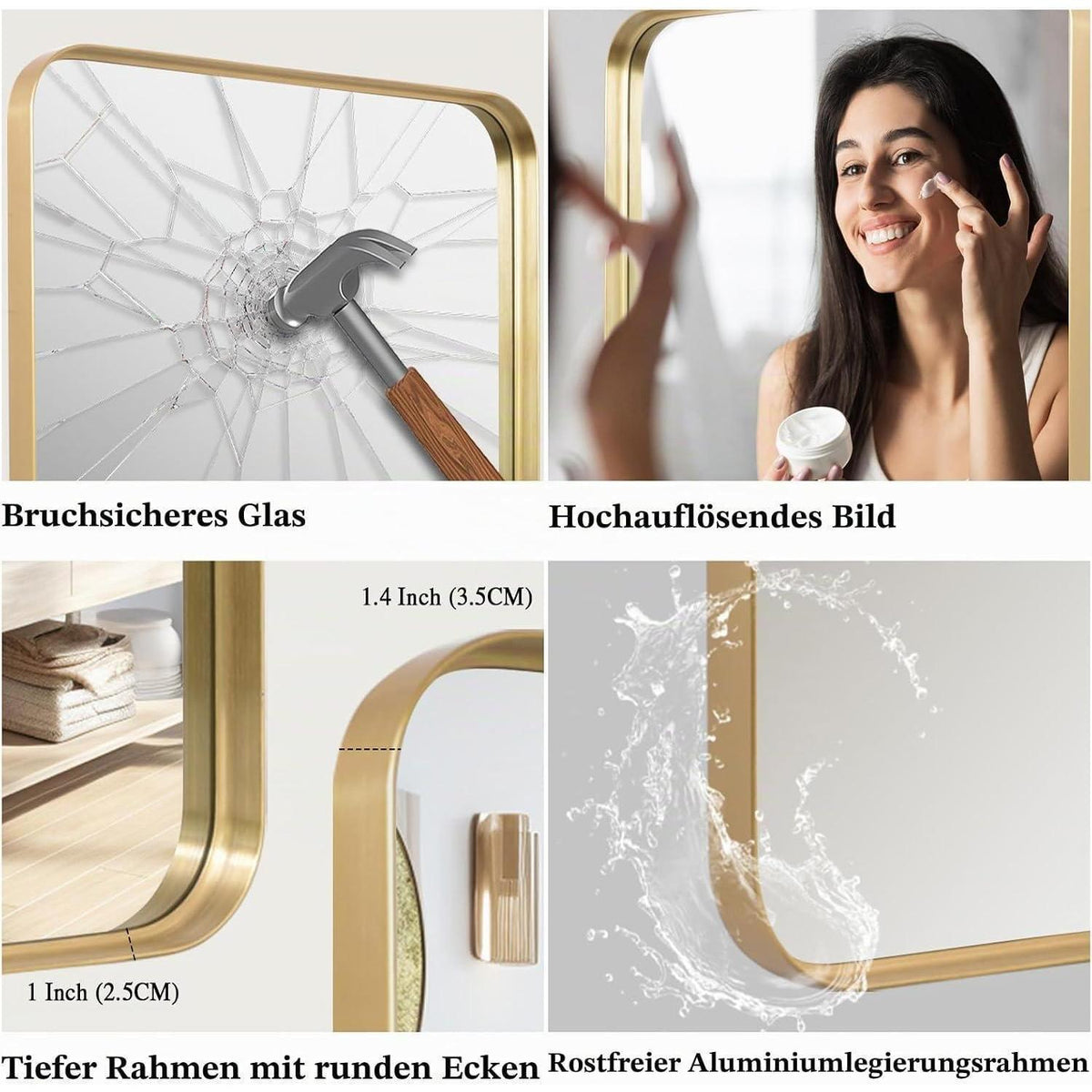 Goldener Wandspiegel 75x100 cm – Modernes Design für Wohn & Bad