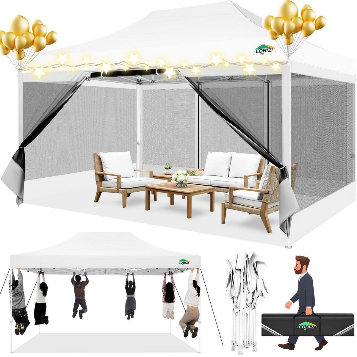 Faltpavillon 3x4.5m – Wasserdicht, UV-Schutz & Mesh-Seitenwände