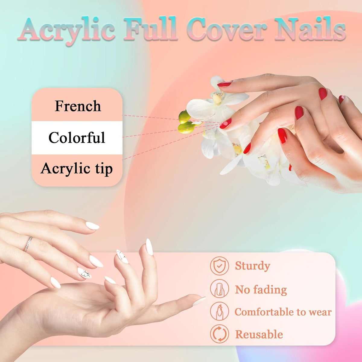 24 Stück Press on Nägel: Acryl Falsche Nägel Full Cover Design
