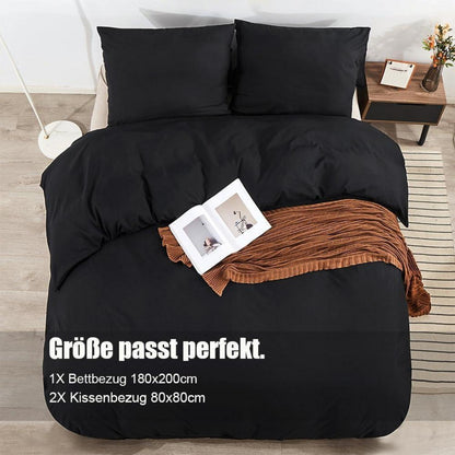 Bettwäsche-Set Mikrofaser 180x200 cm Schwarz Bügelfrei