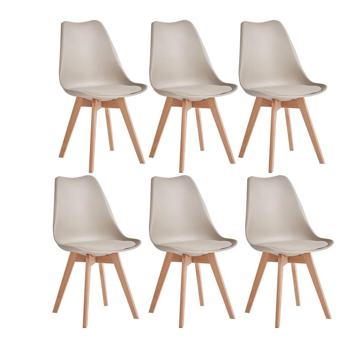 6er Set Esszimmerstühle Modern, Khaki, Buchenbeine