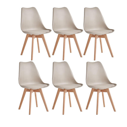 6er Set Esszimmerstühle Modern, Khaki, Buchenbeine