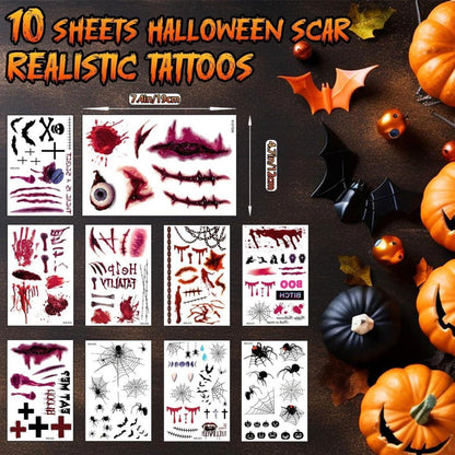 Halloween Tattoos Gesicht 10 Blatt für Erwachsene & Kinder