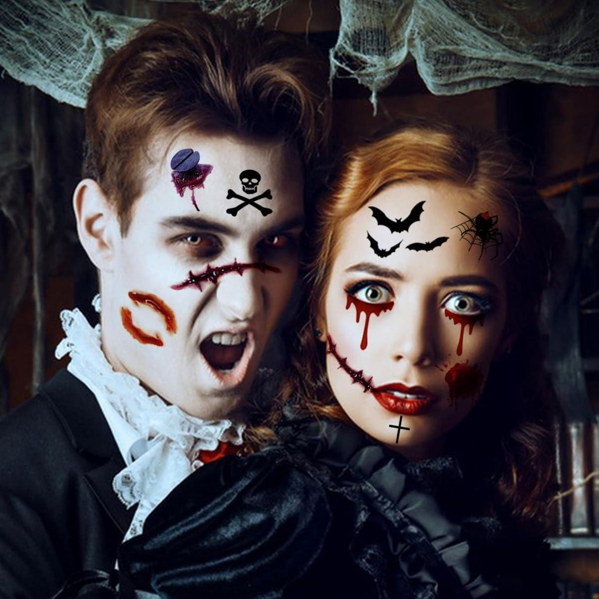Halloween Tattoos Gesicht 10 Blatt für Erwachsene & Kinder