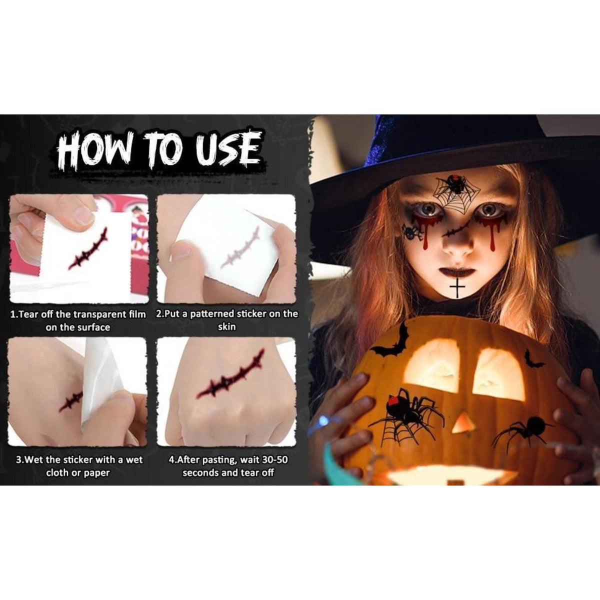 Halloween Tattoos Gesicht 10 Blatt für Erwachsene & Kinder