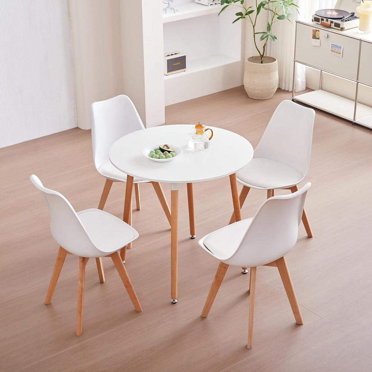 4er-Set Esszimmerstühle Nordic Weiß – Massivholz Buche