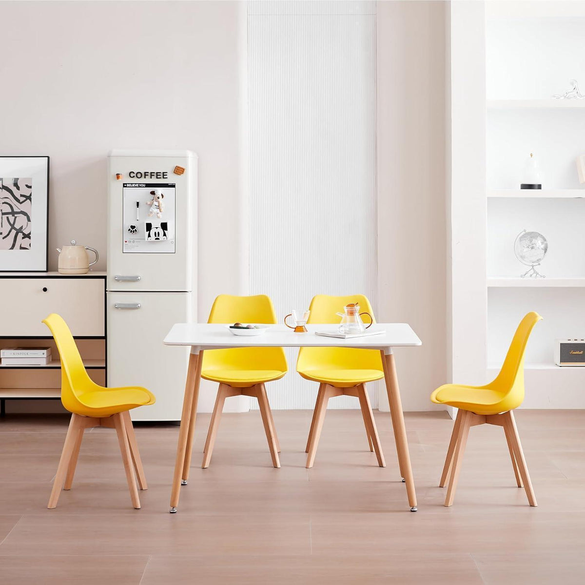 6er Set Esszimmerstühle Modern Gelb mit Buchenbeinen