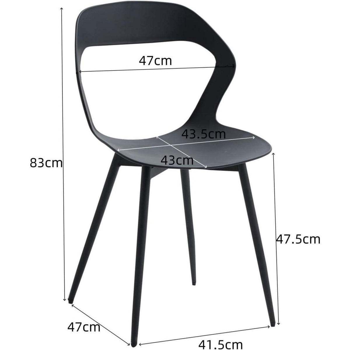 Nordischer Esszimmerstuhl 6er Set mit Metallbeinen, Schwarz
