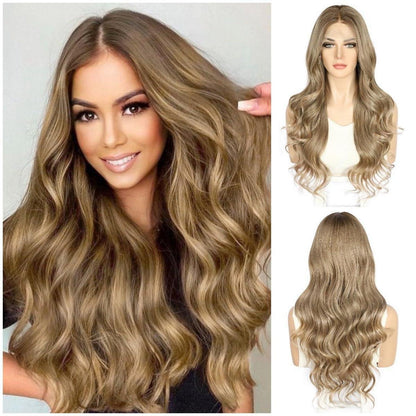 Braune Lace Front Perücke Körperwelle 26 Zoll Synthetisch