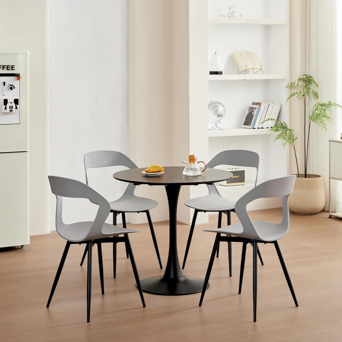 Nordischer Esszimmerstuhl Set 4er – Grau & Schwarz, Metallbeine