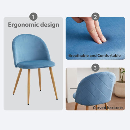 2 Esszimmerstühle Samt, Metallbeine, verstellbare Füße – Blau
