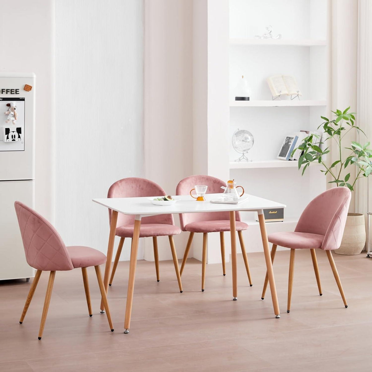 2 Esszimmerstühle Samt, Rosa mit verstellbaren Schutzpolstern
