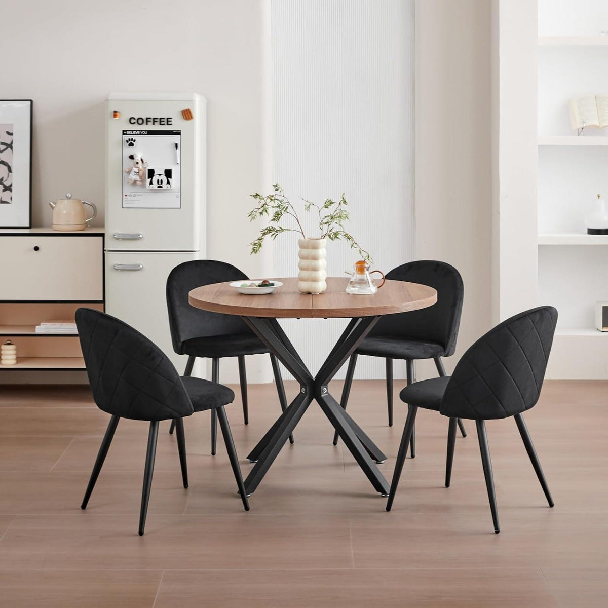 2er-Set Samt Esszimmerstühle mit Metallbeinen Schwarz