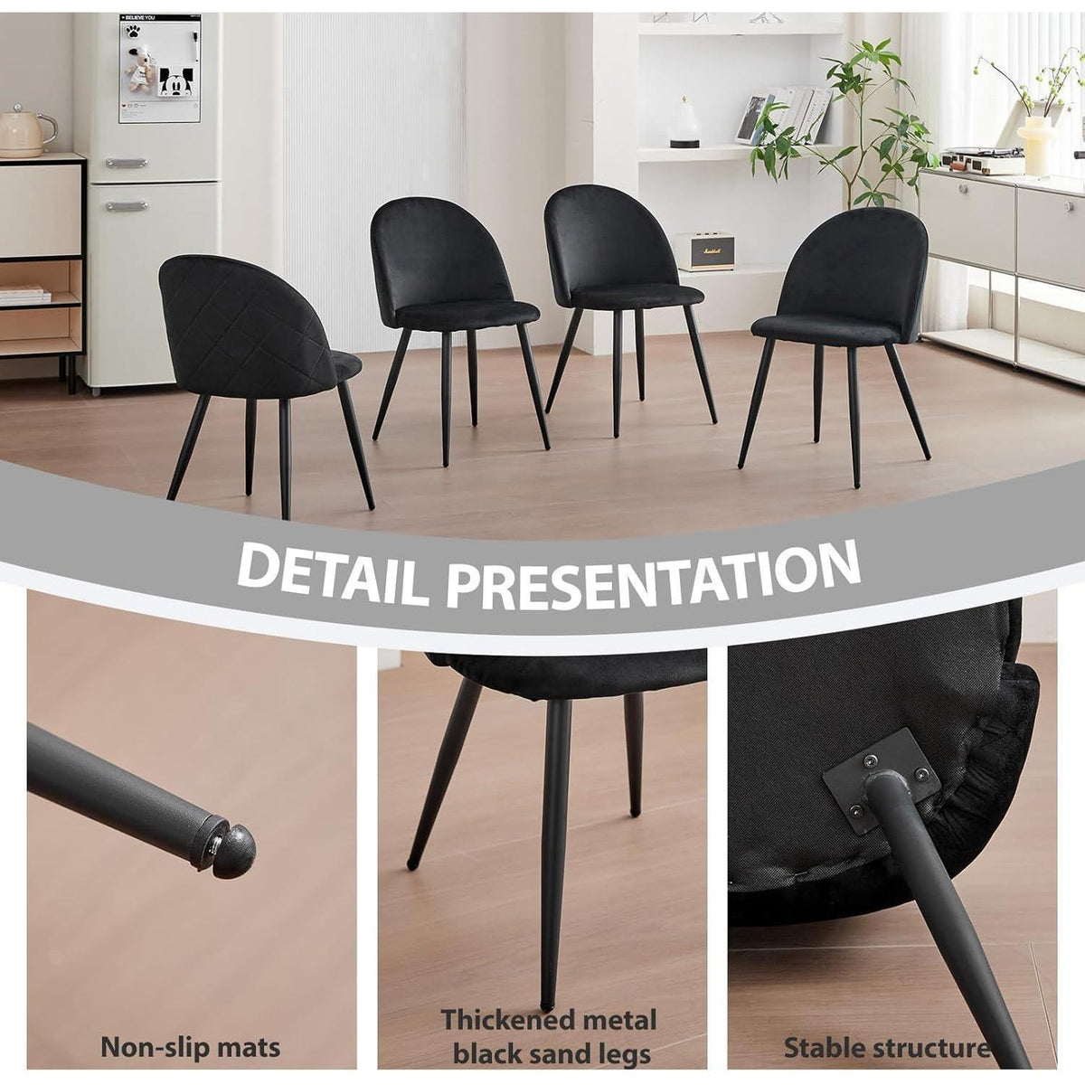 2er-Set Samt Esszimmerstühle mit Metallbeinen Schwarz