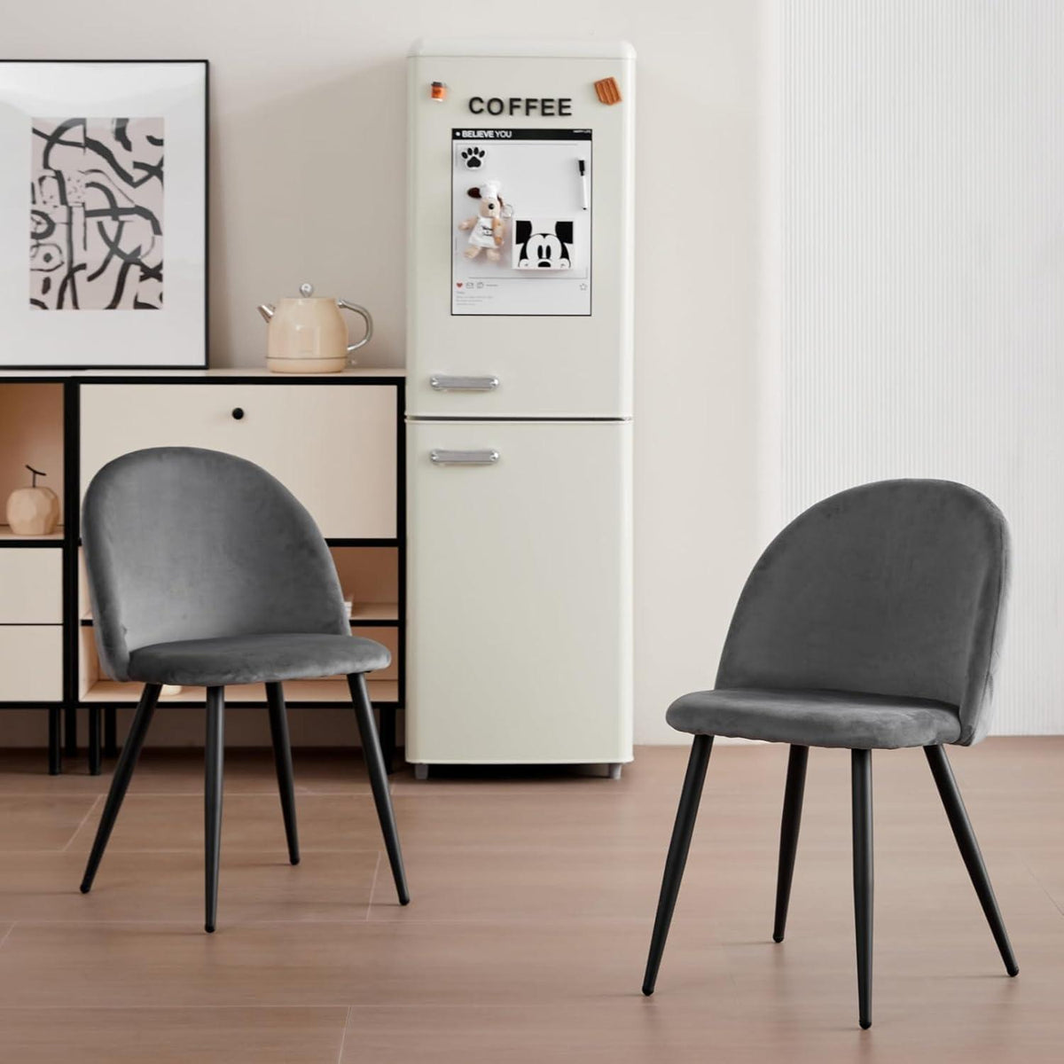 2er-Set Samt Esszimmerstühle mit Metallbeinen – Grau