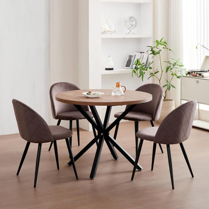 4er Set Samt Esszimmerstühle mit Metallbeinen – Braun