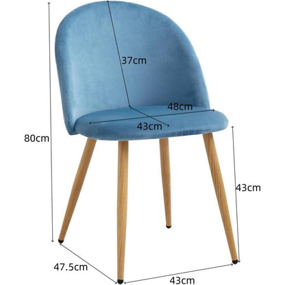 4er Set Samt Esszimmerstühle mit Metallbeinen – Blau