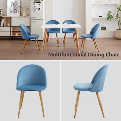 4er Set Samt Esszimmerstühle mit Metallbeinen – Blau