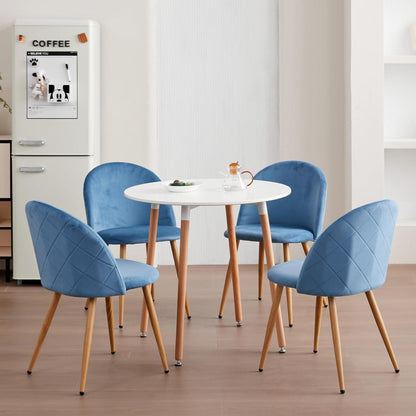 4er Set Samt Esszimmerstühle mit Metallbeinen – Blau