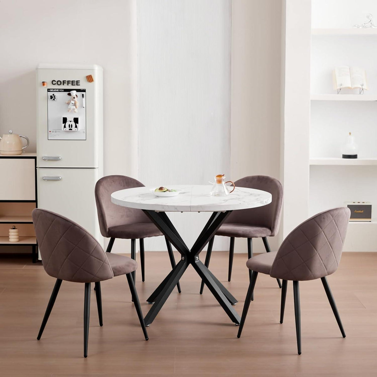 2er-Set Samt Esszimmerstühle mit Metallbeinen – Braun