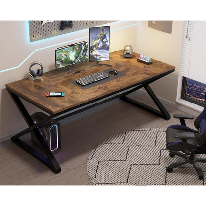 Großer moderner Schreibtisch 180cm Eiche & Schwarz für Home Office