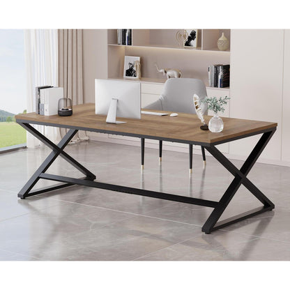Großer Schreibtisch 180cm Schwarz Eiche MDF Modern Home Office