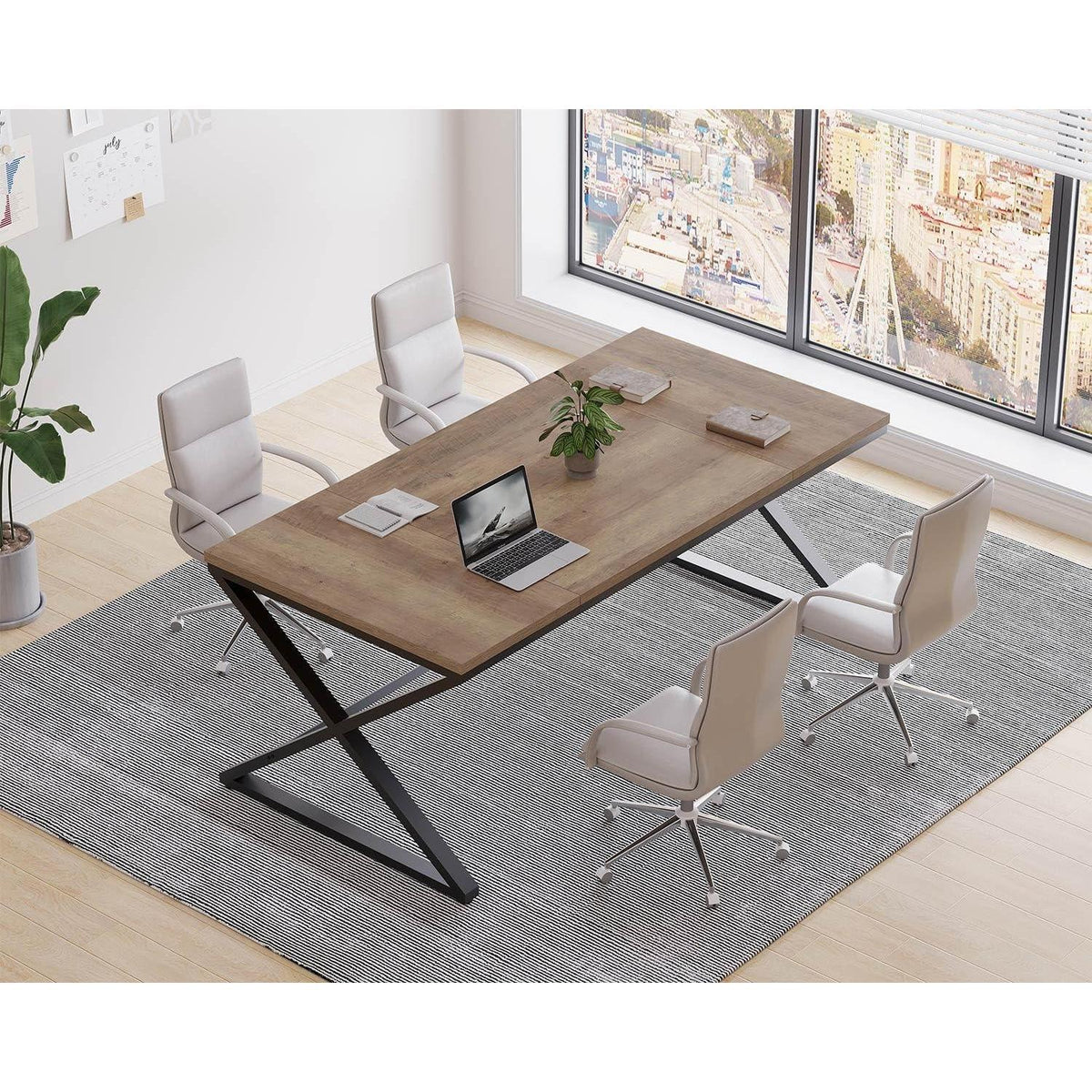 Großer Schreibtisch 180cm Schwarz Eiche MDF Modern Home Office