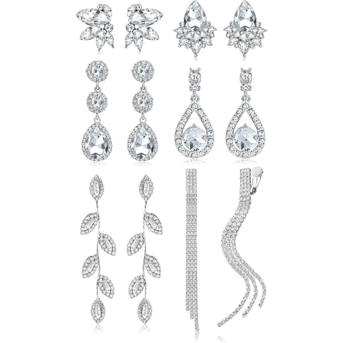 6 Paar Clip Ohrringe Damen Strass Hängend Non-Piercing