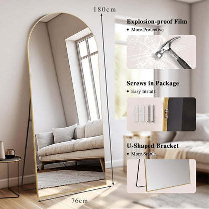 Gewölbter Ganzkörperspiegel 192x85cm – Stehspiegel für Schlafzimmer & Wohnzimmer
