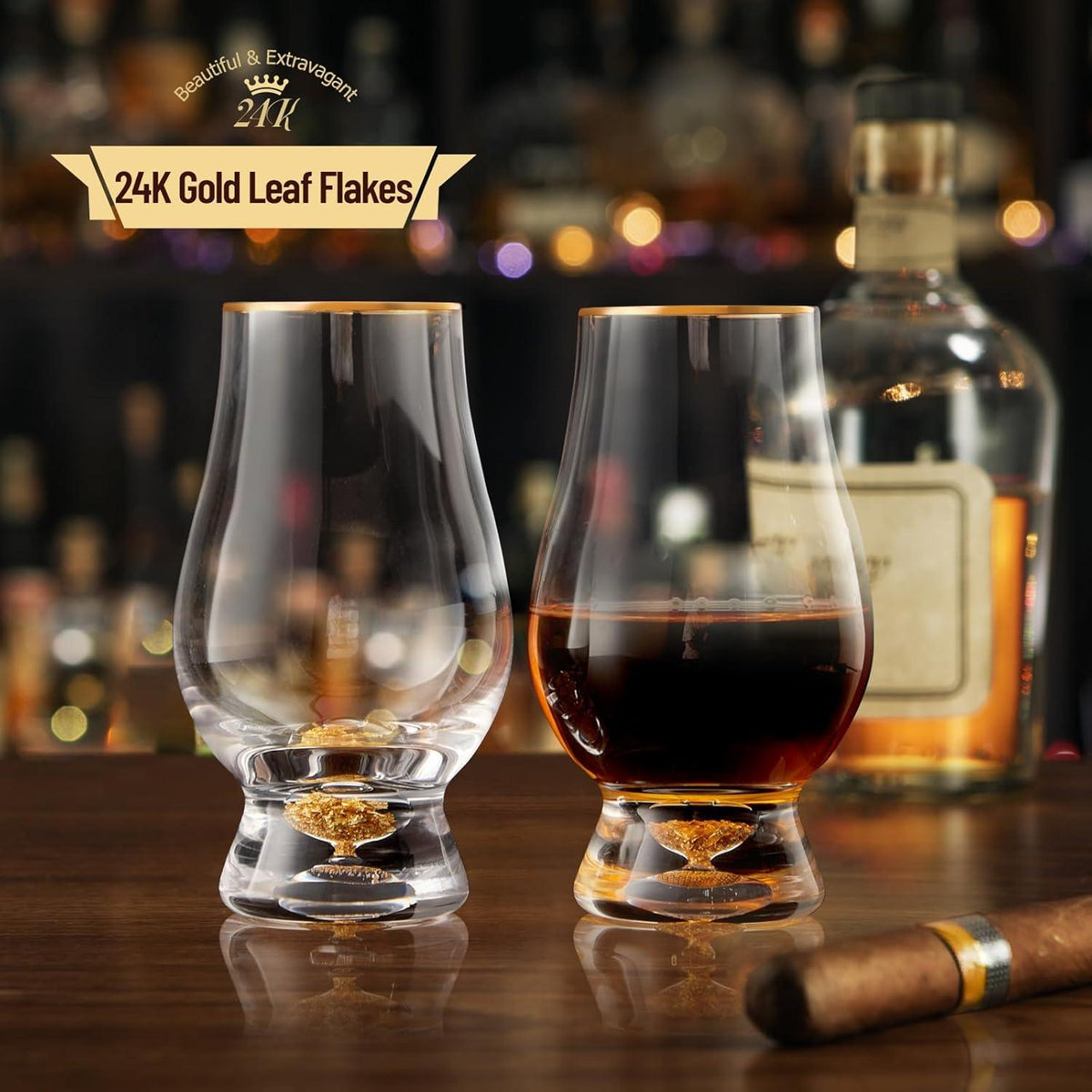 Kristall Whisky Gläser 2er Set mit 24K Blattgoldflocken