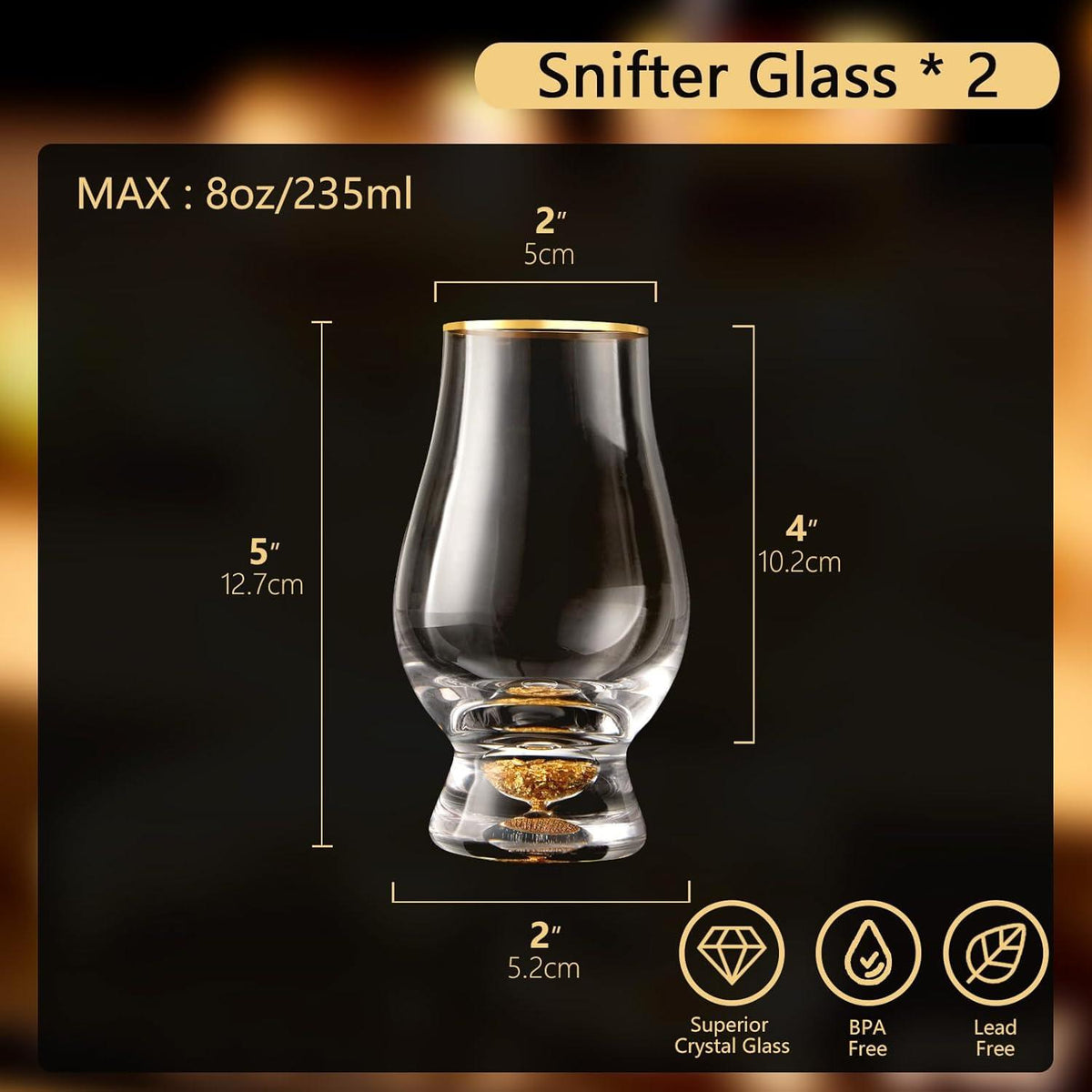 Luxuriöse Kristall Whisky Gläser mit 24K Blattgoldflocken 2er-Set