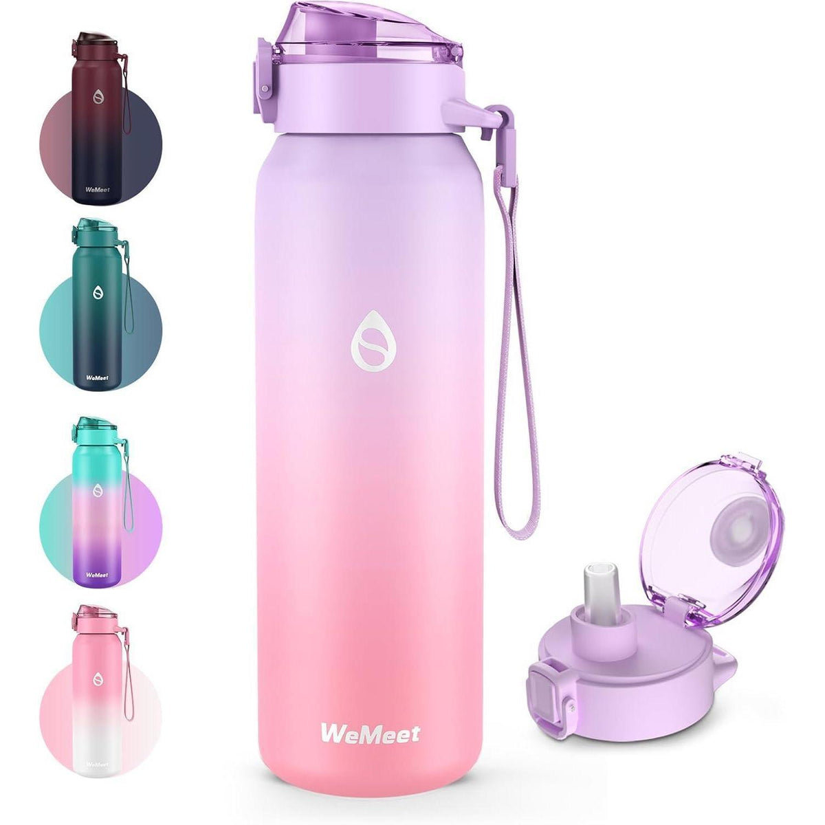 Edelstahl Trinkflasche 700ml mit Strohhalm, Isolierflasche Lila Rosa
