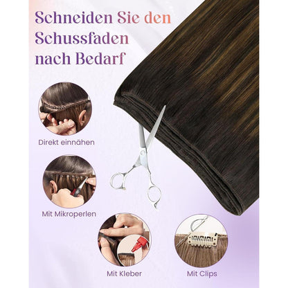 Echthaar Tressen Braun Balayage Ombre 50cm #2/8/2