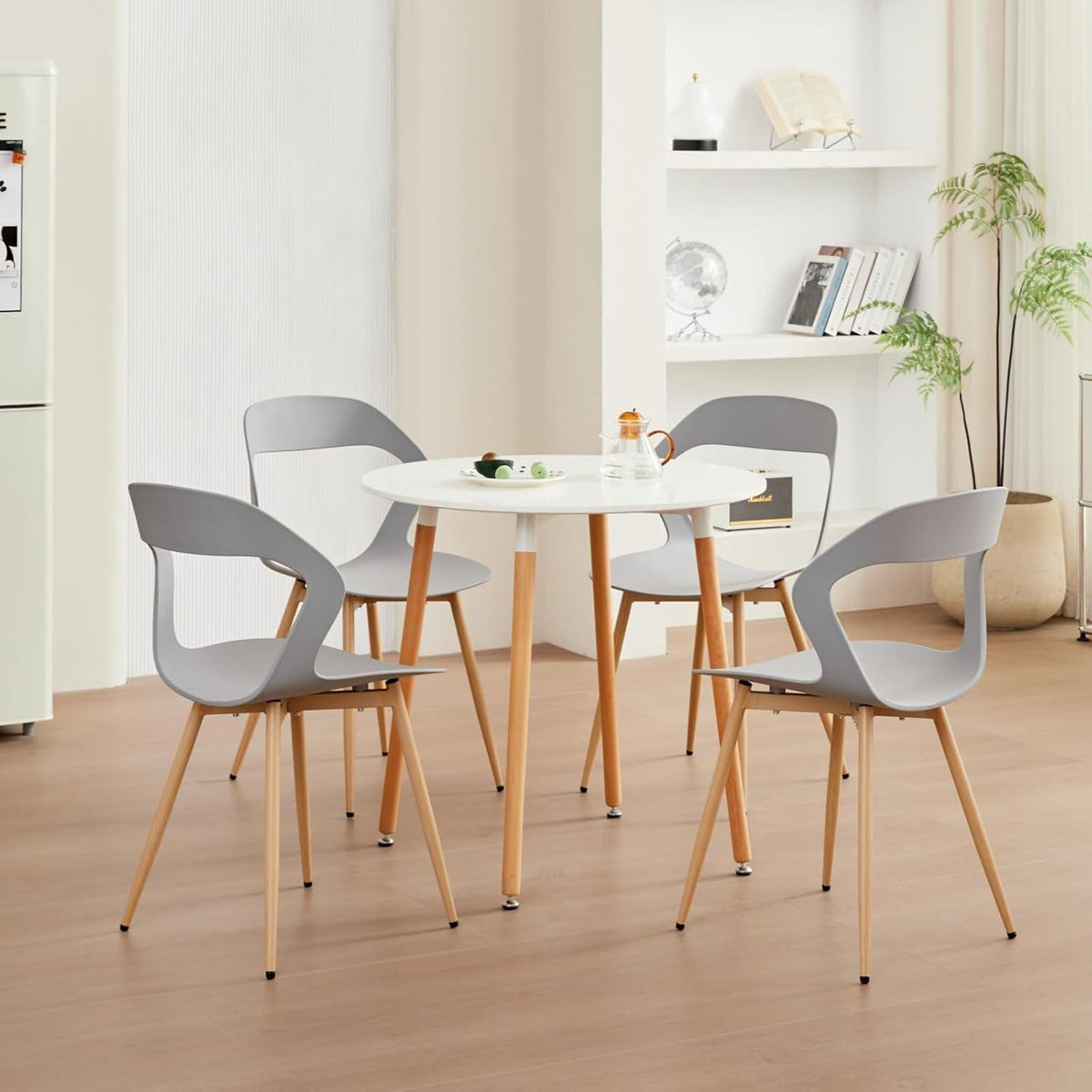 Nordischer Esszimmerstuhl Set 6er – Grau & Holzoptik