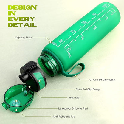 Trinkflasche 1L BPA Frei mit Gummi Grip für Sport und Outdoor