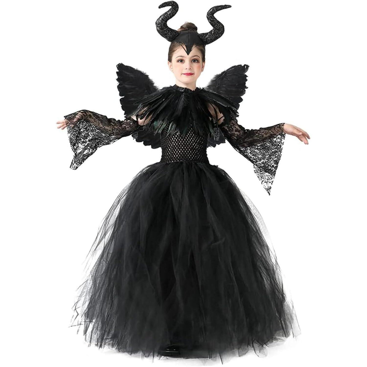 Maleficent Kostüm für Mädchen mit Flügeln und Hörnern