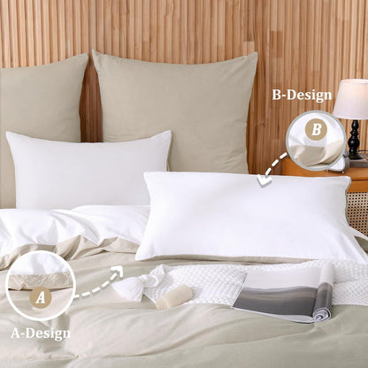 Kissenbezug 40x80 Beige Grau 2er Set Gewaschene Baumwolle Leinen Textur ÖkoTex Zertifiziert