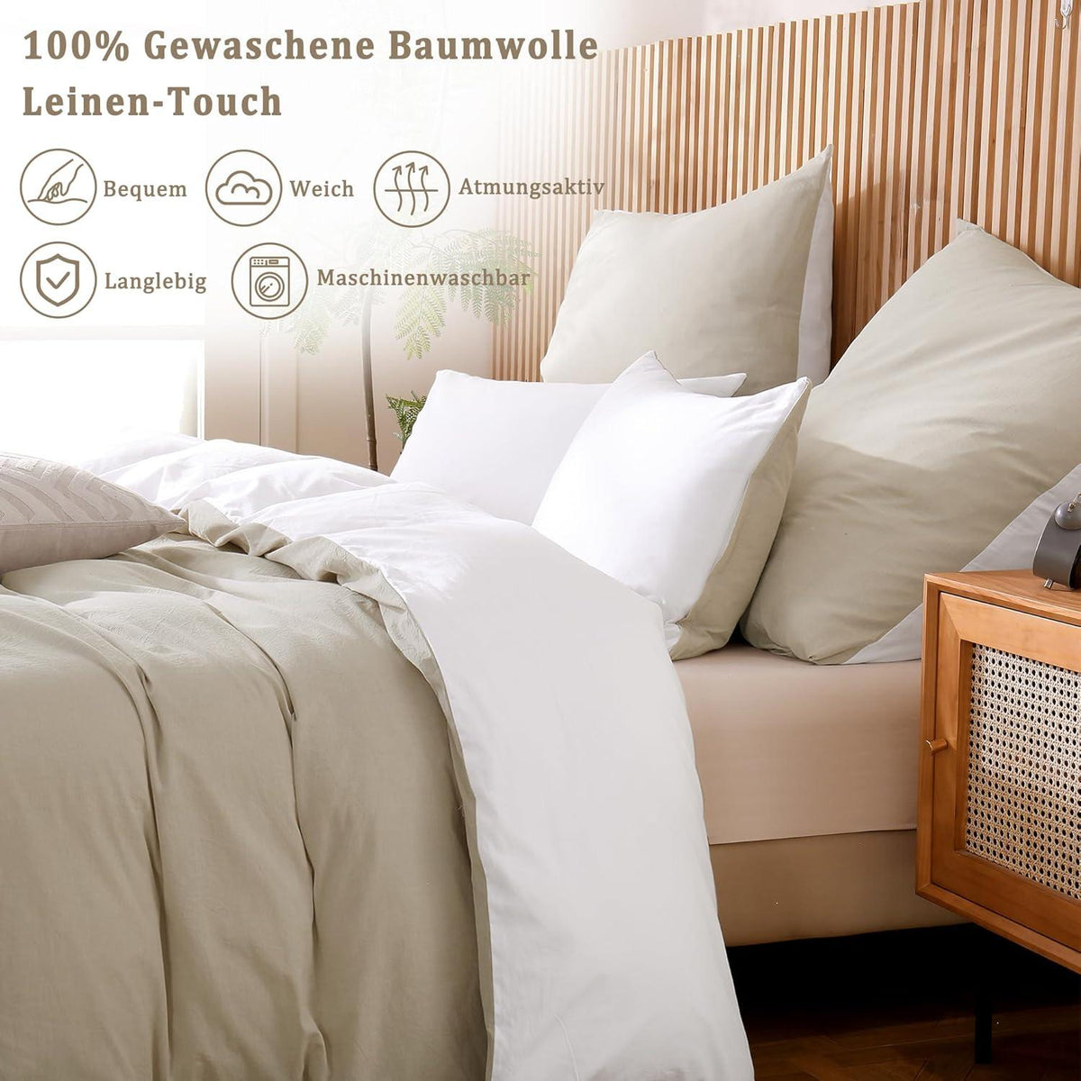 Kissenbezug 40x80 Beige Grau 2er Set Gewaschene Baumwolle Leinen Textur ÖkoTex