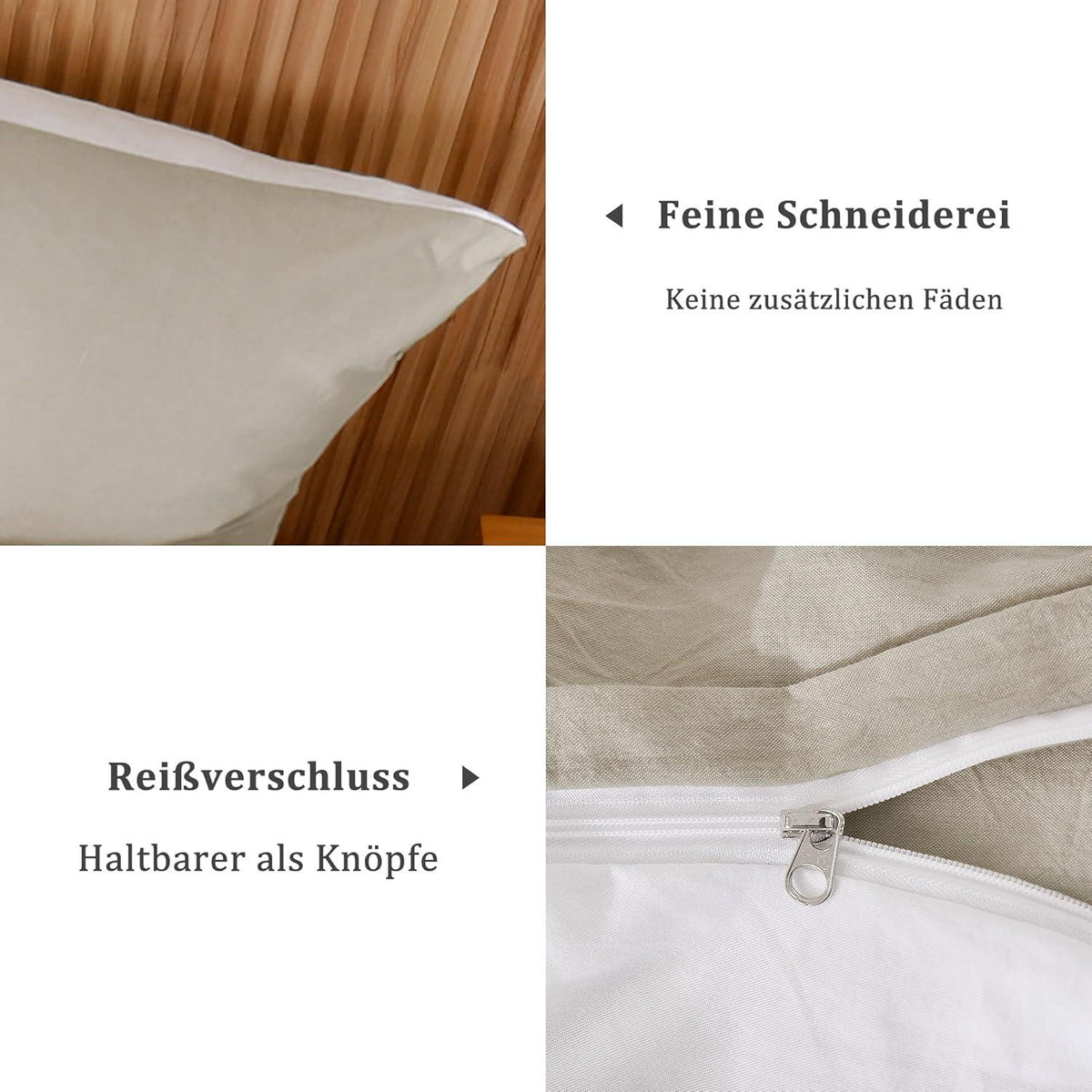 Kissenbezug 40x80 Beige Grau 2er Set 100% Baumwolle Leinen Textur