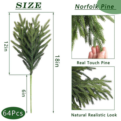 Künstliche Norfolk-Tannenzweige - 45cm - 64er Pack für Weihnachten