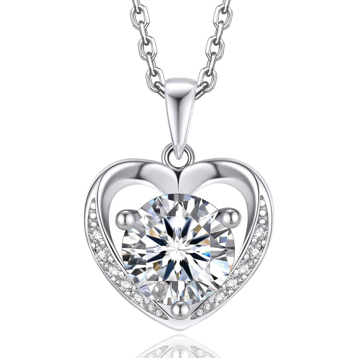 Silberkette Damen 925 mit Herzanhänger & 2 Karat Moissanite